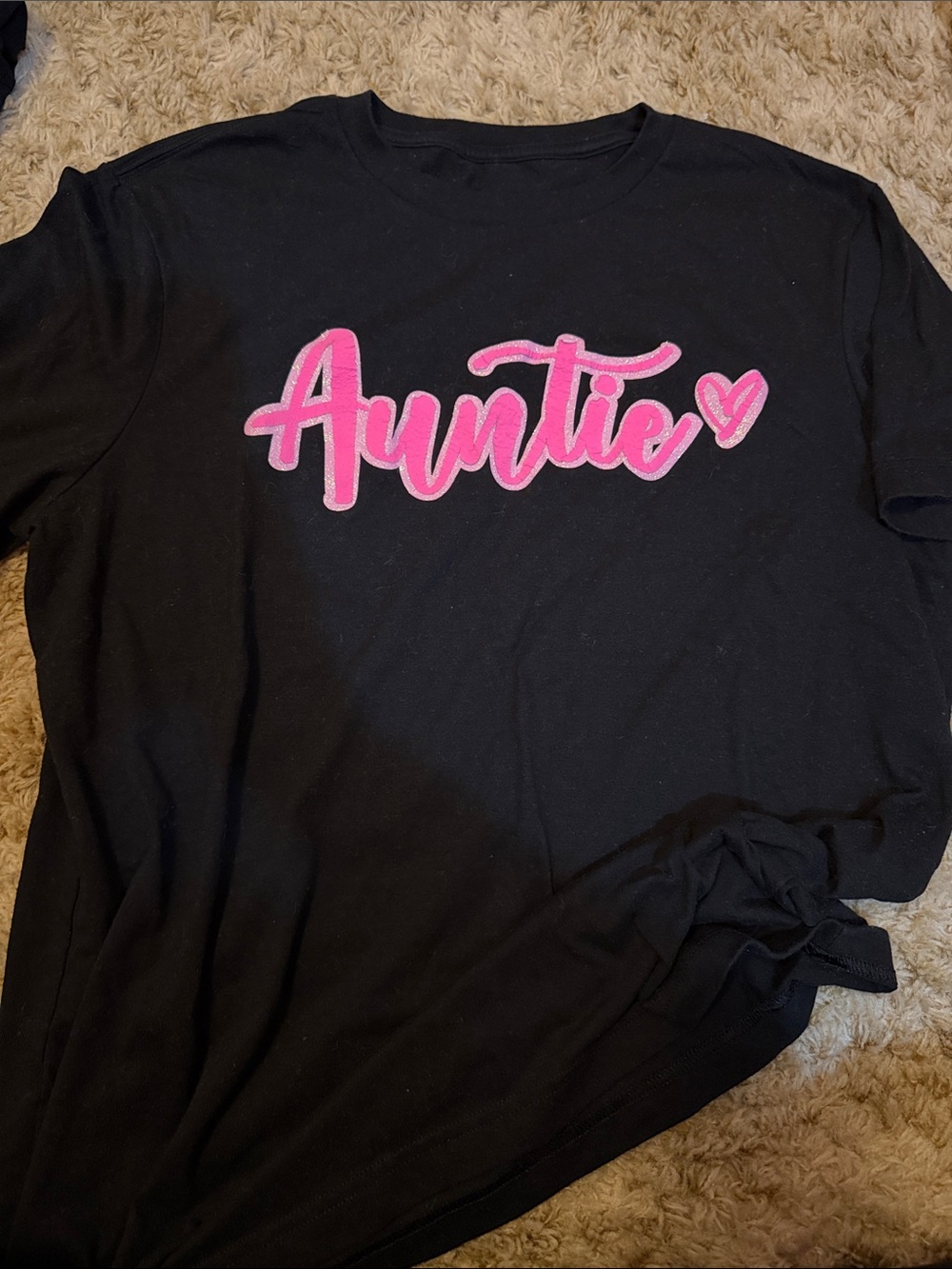 George Black Short Sleeve Tee with Pink 'Auntie' Script